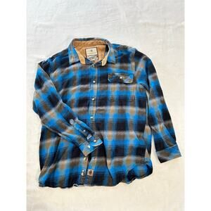 Legendary Whitetails BuckCamp Mens Plaid Flannel Button Up Shirt Blue Black LG